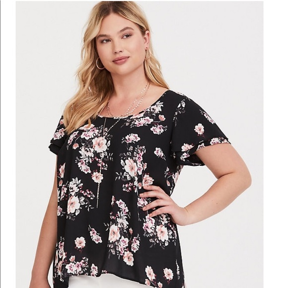 Torrid Floral Flutter Sleeve Georgette  Blouse - Picture 1 of 7